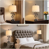 27" Touch Farmhouse Table Lamps with 3-Way Dimmable 2 USB Ports, Vintage Rustic Iron Leaf Nightstand Lamp