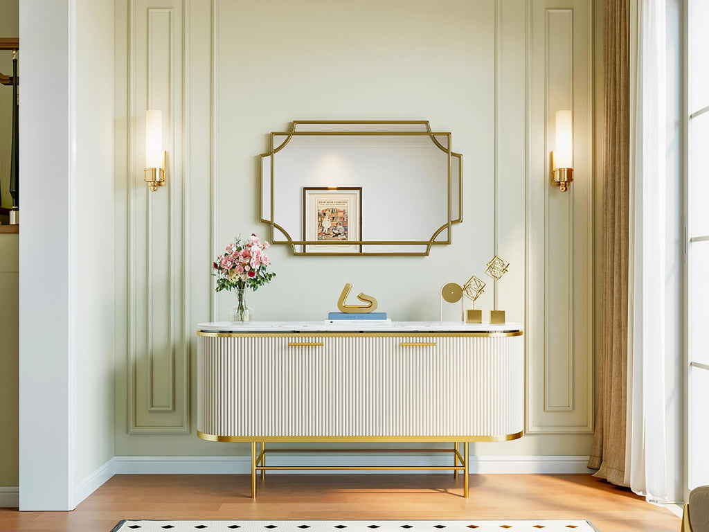 Dining Room Mirrors for Wall, 24x36 Inch Art Deco Gold Decorative Mirror, Fireplace