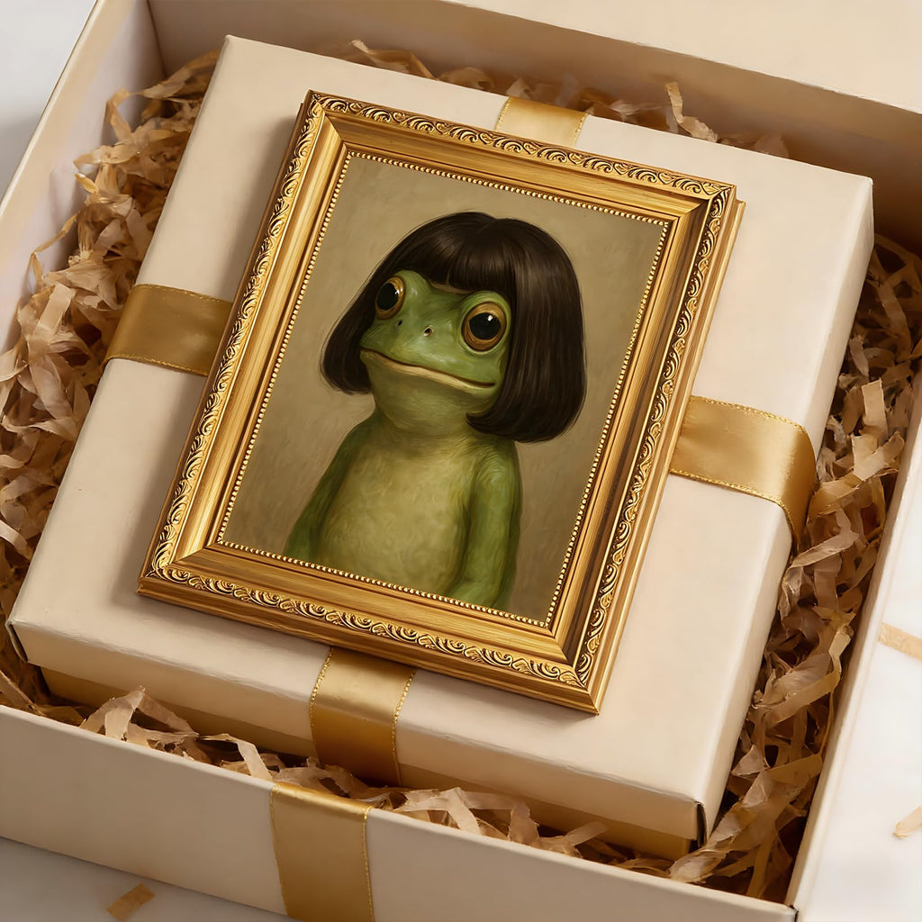 Gold Framed Whimsical Frog Wall Art Eclectic Frog Canvas Prints Vintage Animal Picture Wall Decor Painting Bedroom