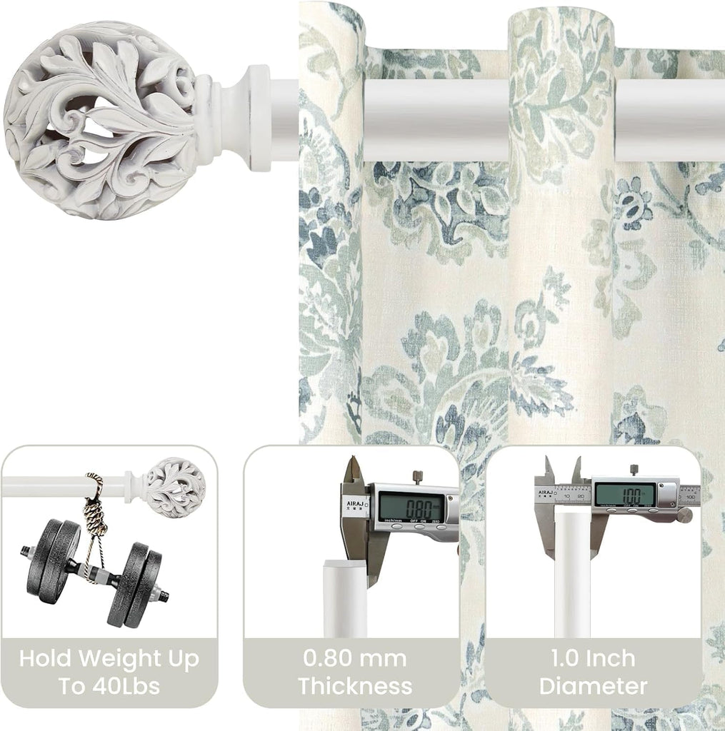 2Pack Bronze Curtain Rods 36 to 88 inch (3-7.3 ft), 1 Inch Diameter Adjustable Heavy Duty Decorative Curtain Rods - Set of 2