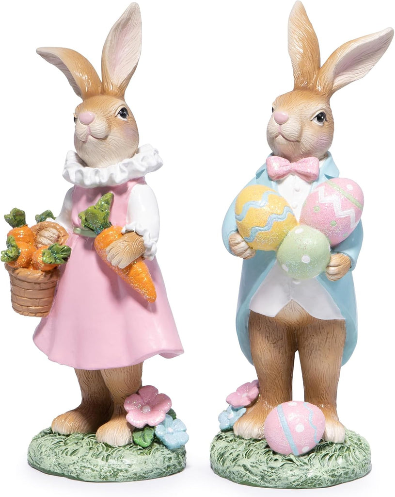 Easter Bunny Decoration Spring Rabbit Decor Gifts Handcrafted Resin Figurines Colorful and Charming Spring Decor - Set of 2