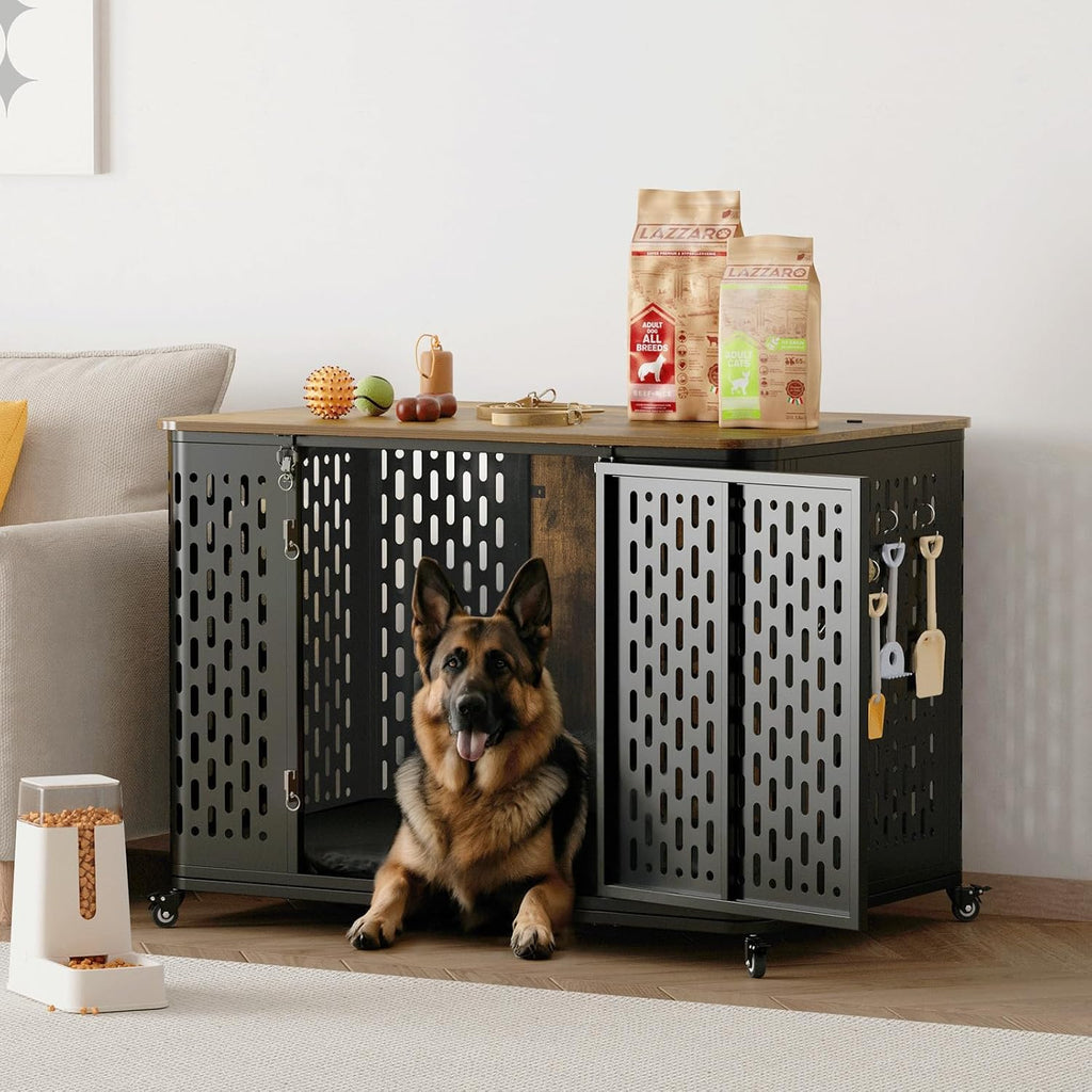 Heavy Duty Dog Crate Furniture for Large Dogs with Flip Top