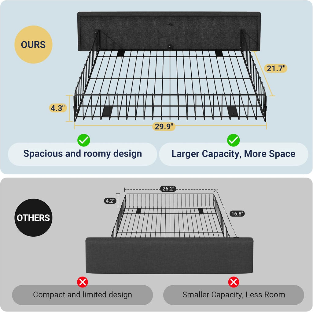 Upholstered King Platform Bed Frame with 4 Storage Drawers and Headboard, Square Stitched Button Tufted
