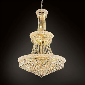 Large Gold Crystal Chandelier Light - Diameter 31.5", 3 Layers Ceiling Haning Chandeliers, Pendant Lighting for Living Room, Dining Room, Foyer