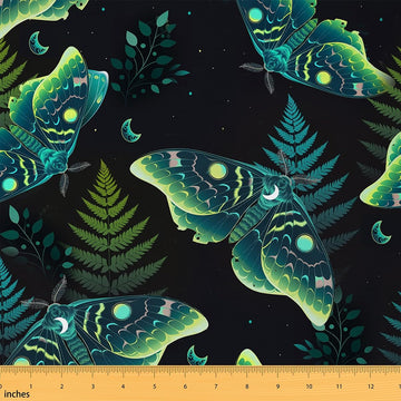 Green Moth Decorative Fabric by The Yard, Fancy Wild Animal Fabric for Upholstery and Home DIY Projects, Starry Moon