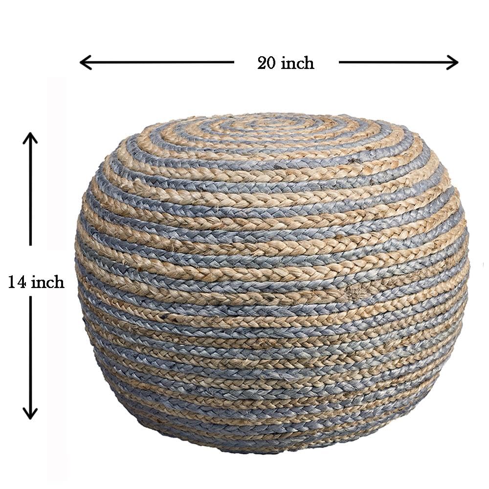 L.R. Resources Corcovado Au Naturel Braided Pouf Ottoman, 14" x 20", Natural