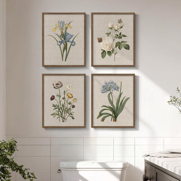 Framed Vintage Botanical Floral Wall Art, 4 Piece 11x14 In - Set of 4