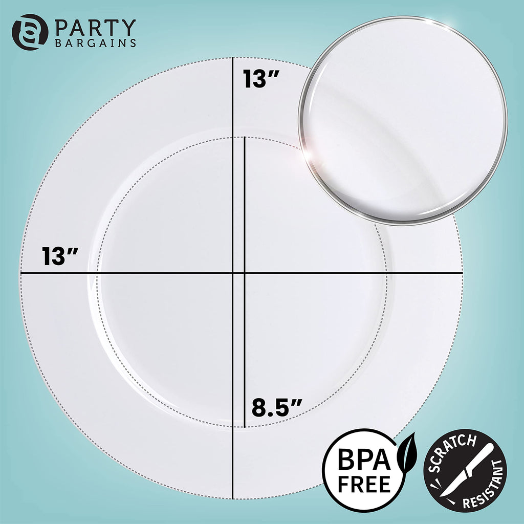 13-Inch Charger Plates - 16 Pack, White, Heavy-Duty Disposable Chargers for Elegant Dining - Ideal for Weddings and