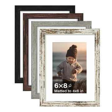 6x8 Picture Frame Mix Color Set of 4, Wooden Frames Matted 4x6