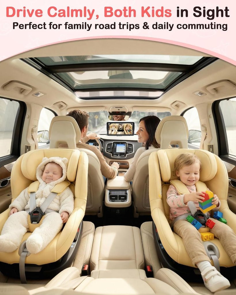 Dual Baby Car Camera HD 1080P: 6.9" Split-Screen Monitor for 2 Kids & Twins