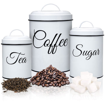 Coffee Tea Sugar Containers for Countertop, 3-Piece Stainless Steel Kitchen Canisters Set, Sugar Jar Coffee Jar with