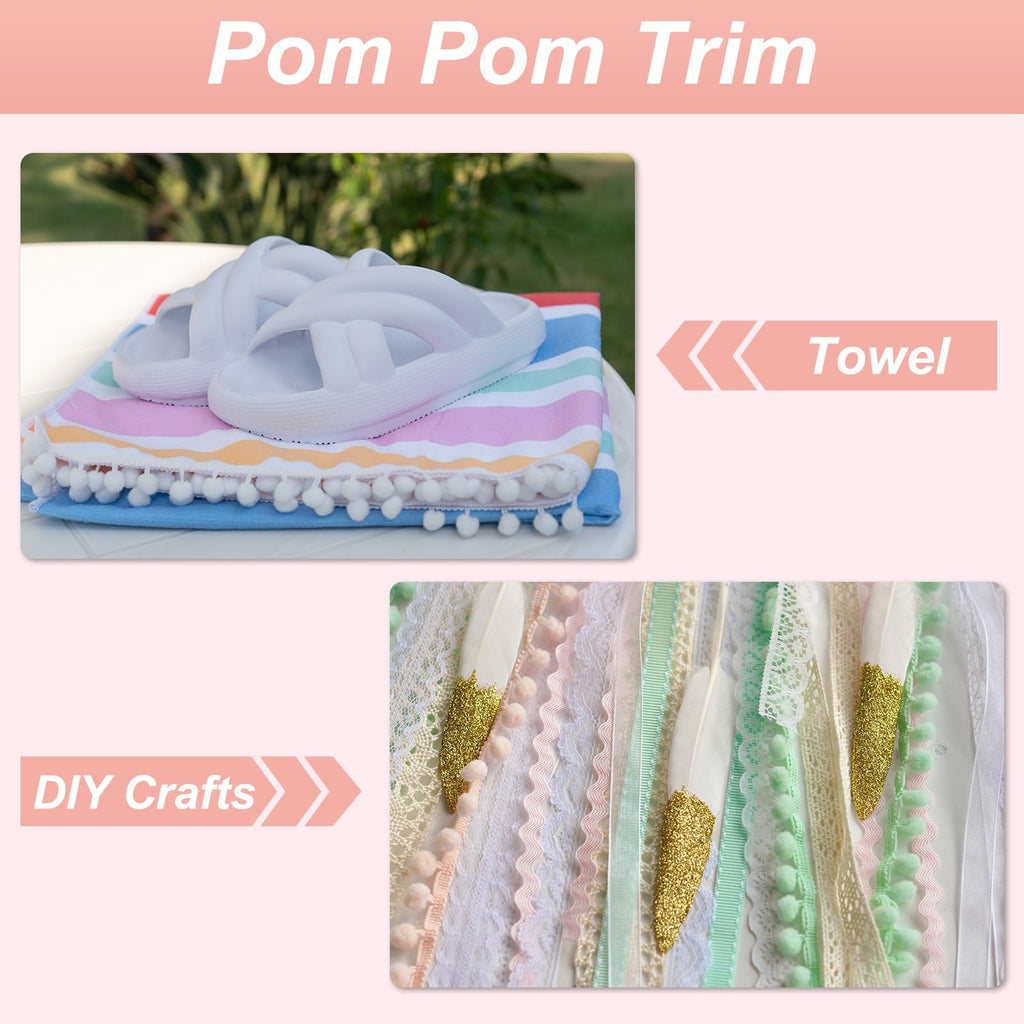 Pom Trim Ribbon 6yd 1" Wide Ball Fringe Sewing Fabric for DIY