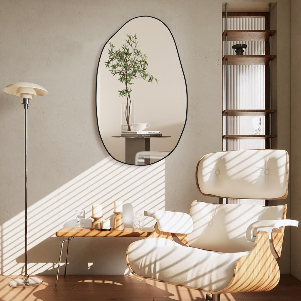 Irregular Wall Mirror Asymmetrical Mirror, Wall Mounted Mirror, Decorative Modern Wall Decor, (Black, 33.5''x20.5'')