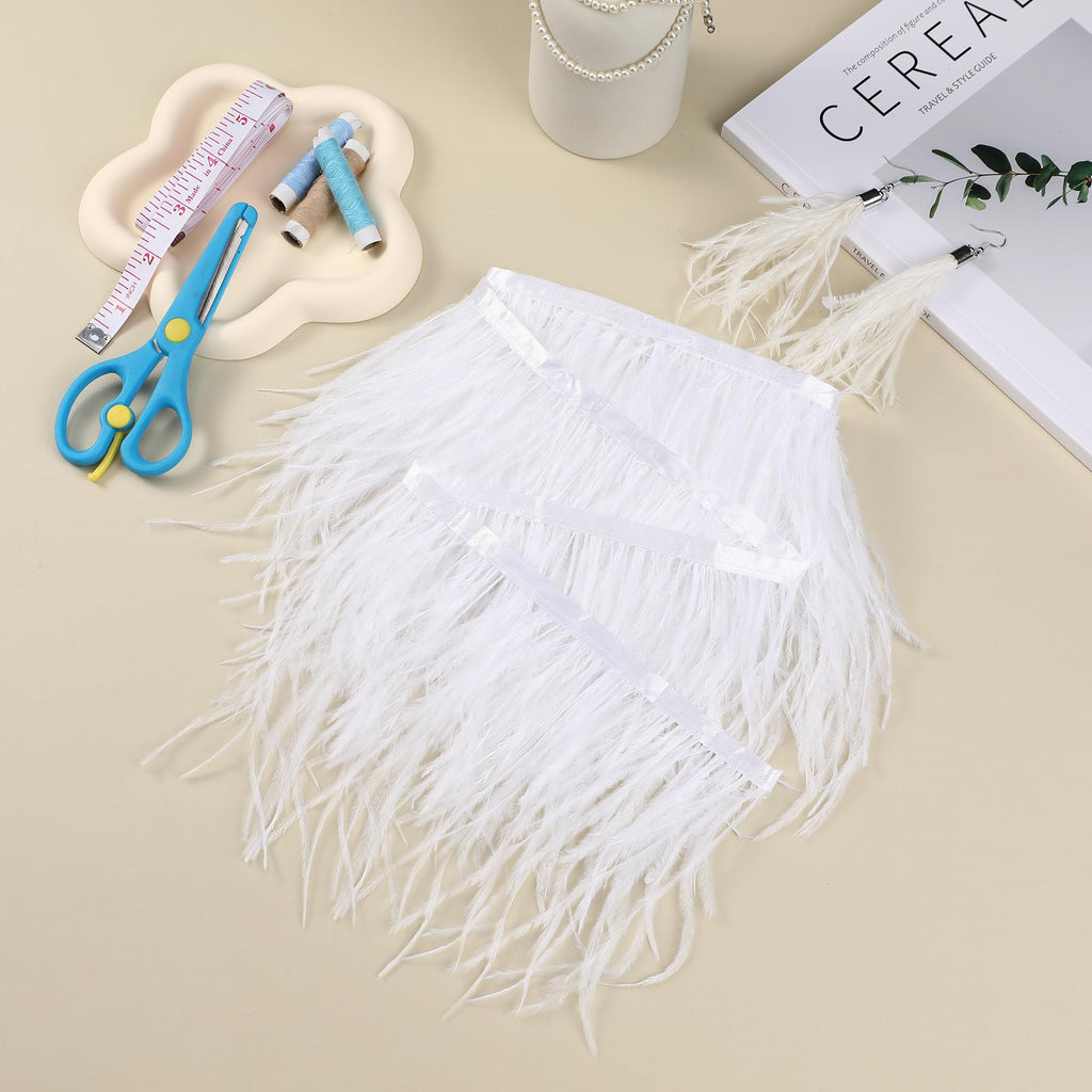 4-5inch White Ostrich Feather Trim for Sewing Clothing,2Yards