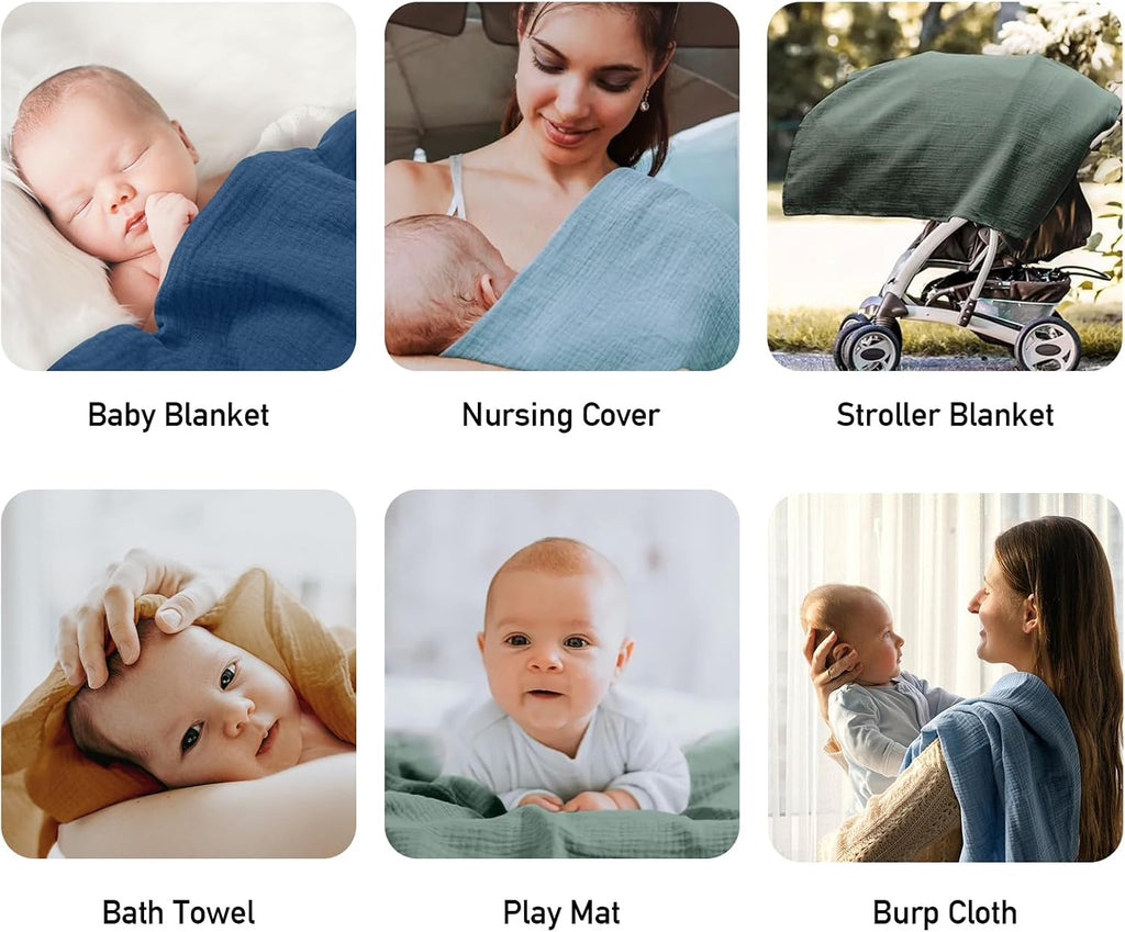 Muslin Swaddle Blankets for Baby Girls and Boys, 4 Pack Breathable and Skin-Friendly Newborn Receiving Blanket, 100%