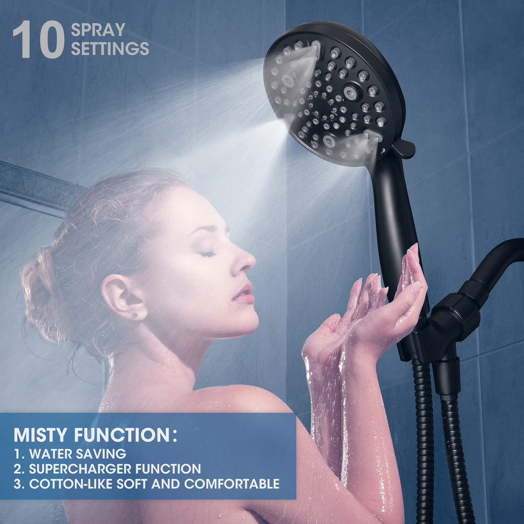 Shower Head with Handheld,High Pressure, 10 Spray Modes, Black