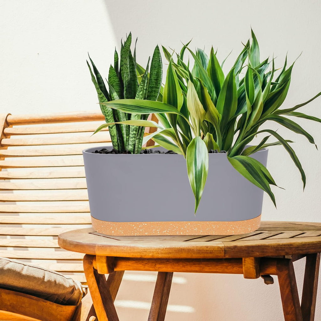 16" L x 7.6" W x 7" H Window Planter Box, 2 Pack Self Watering Pots for Indoor Plants with Drainage Holes & Saucer