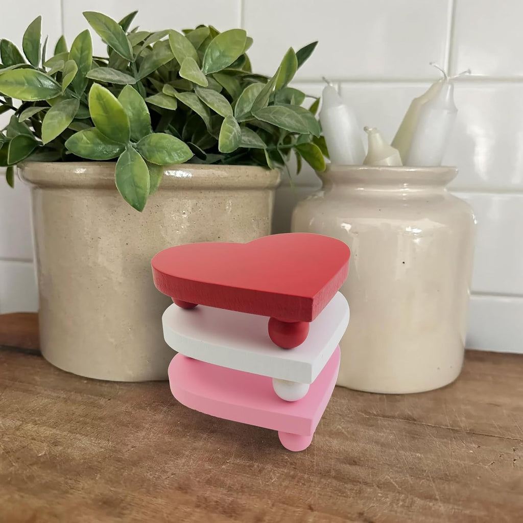 Heart Risers Valentine's Day Tiered Tray Decors Love Day Mini Risers Pink White Red Farmhouse Home Decor - Set of 3