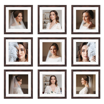 10x10 Picture Frame Set of 9, Display Pictures 8x8 with Mat or 10x10 without Mat, Multi Collage Gallery Square Photo
