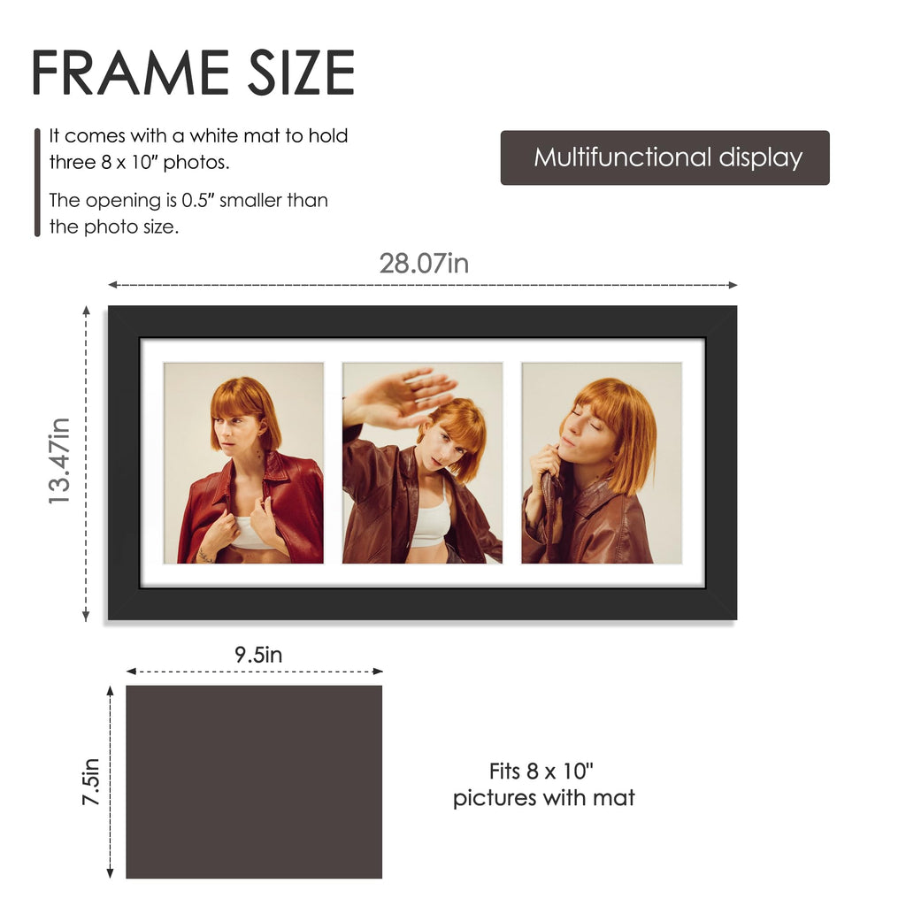 11.5x26.1 3 Opening Collage Frame For 3 8x10 Photos Black