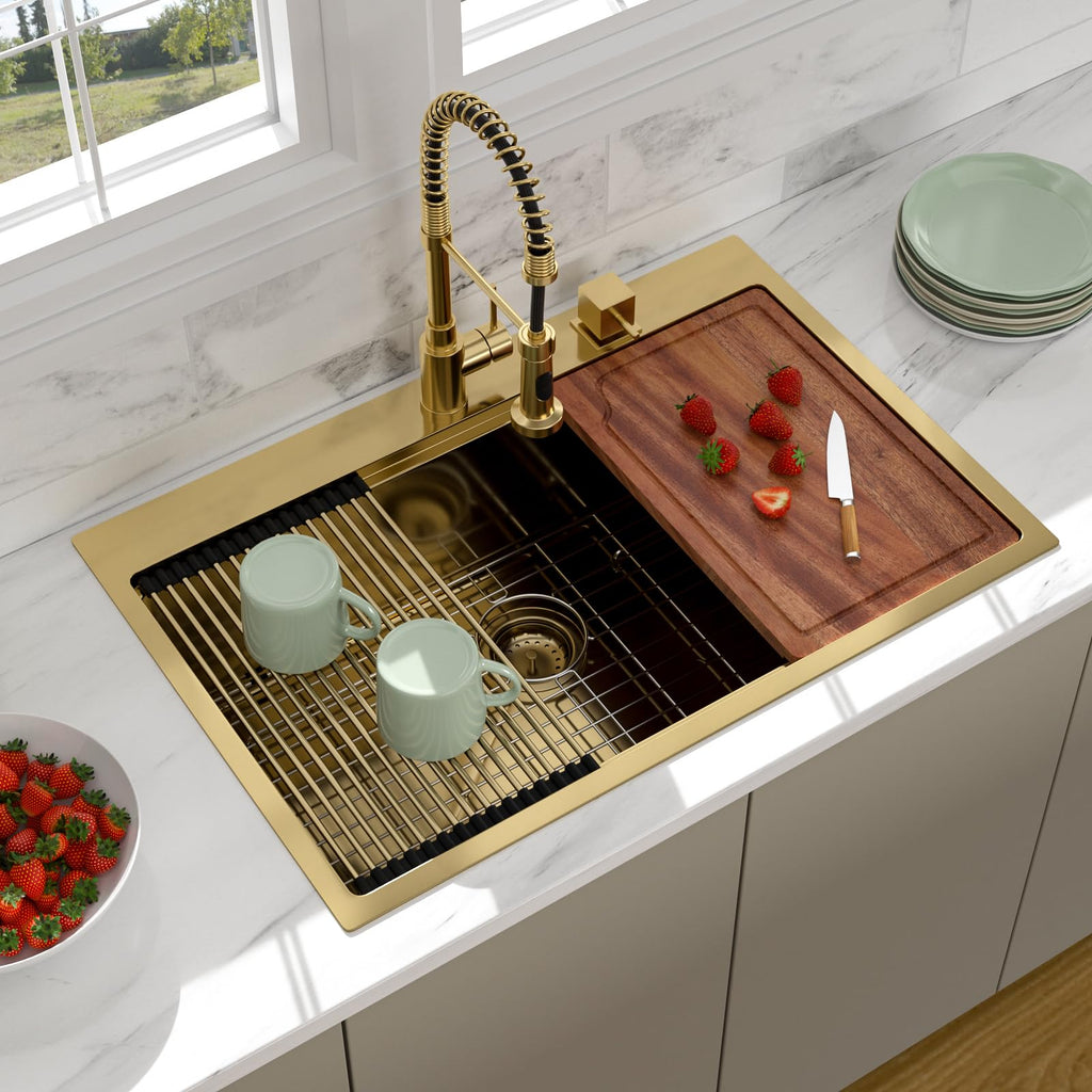 33 Drop In Workstation Kitchen Sink Gold