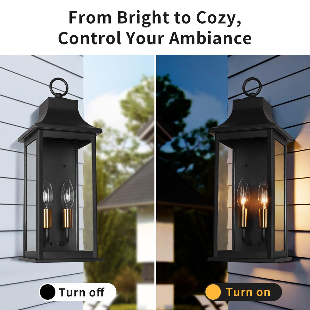 18"Outdoor Porch Light Wall Mount, Anti-Rust Aluminum & Clear Glass Wall Lamp, Outside Wall Lantern with E12 Socket