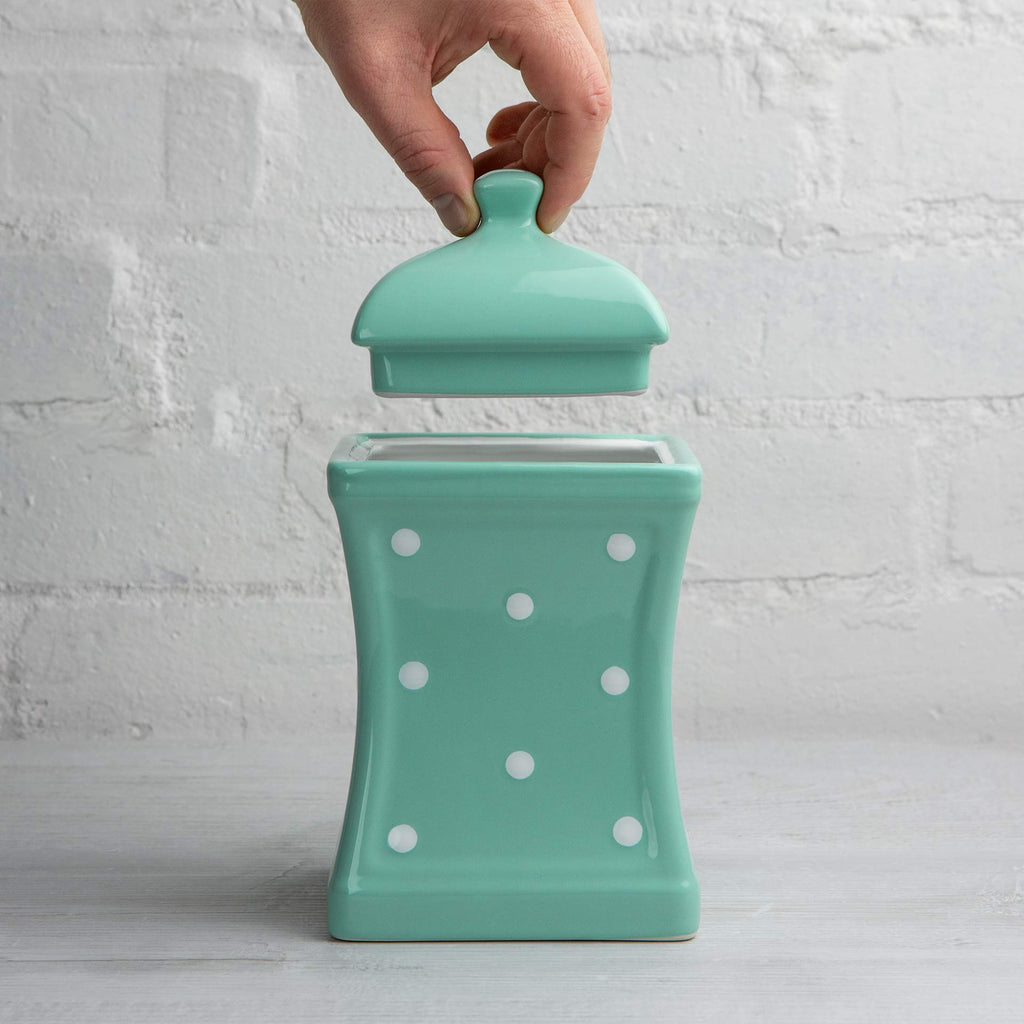 To Cottage Handmade Teal Blue and White Polka Dot Large Ceramic 31.5oz/900ml Kitchen Storage Jar with Lid | Pottery