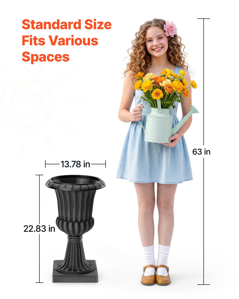 Plastic Urn Planters 13.78"x22.83" 2 PCS Gray Classic Urn Flower Pot