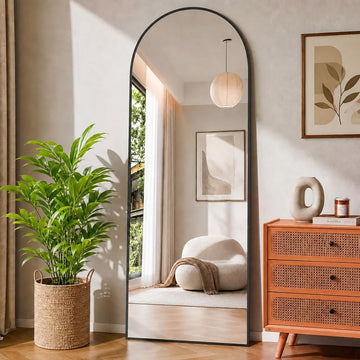 Floor Mirror, Full Length Mirror with Stand, Arched Wall Mirror Full Length, Black Floor Mirror Freestanding, Wall