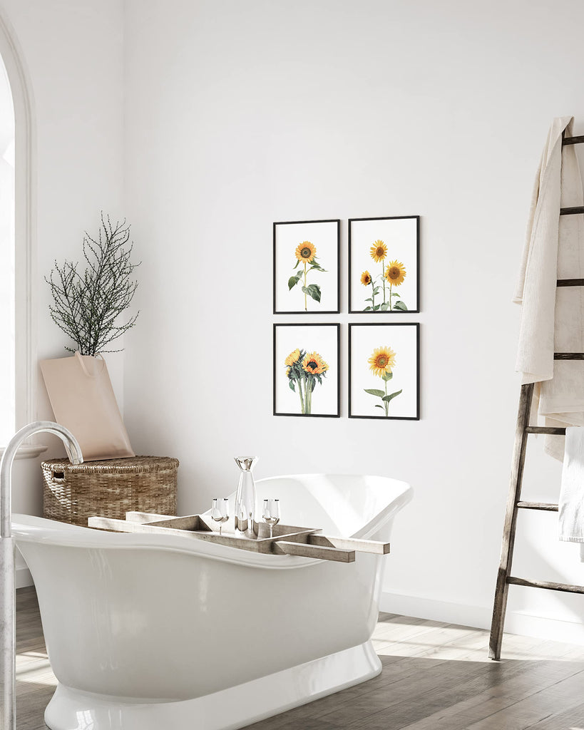 Sunflower Wall Decor and Sunflower Posters - Set of 4 Sunflower Bedroom Decor, Sunflower Paintings for Wall, Yellow