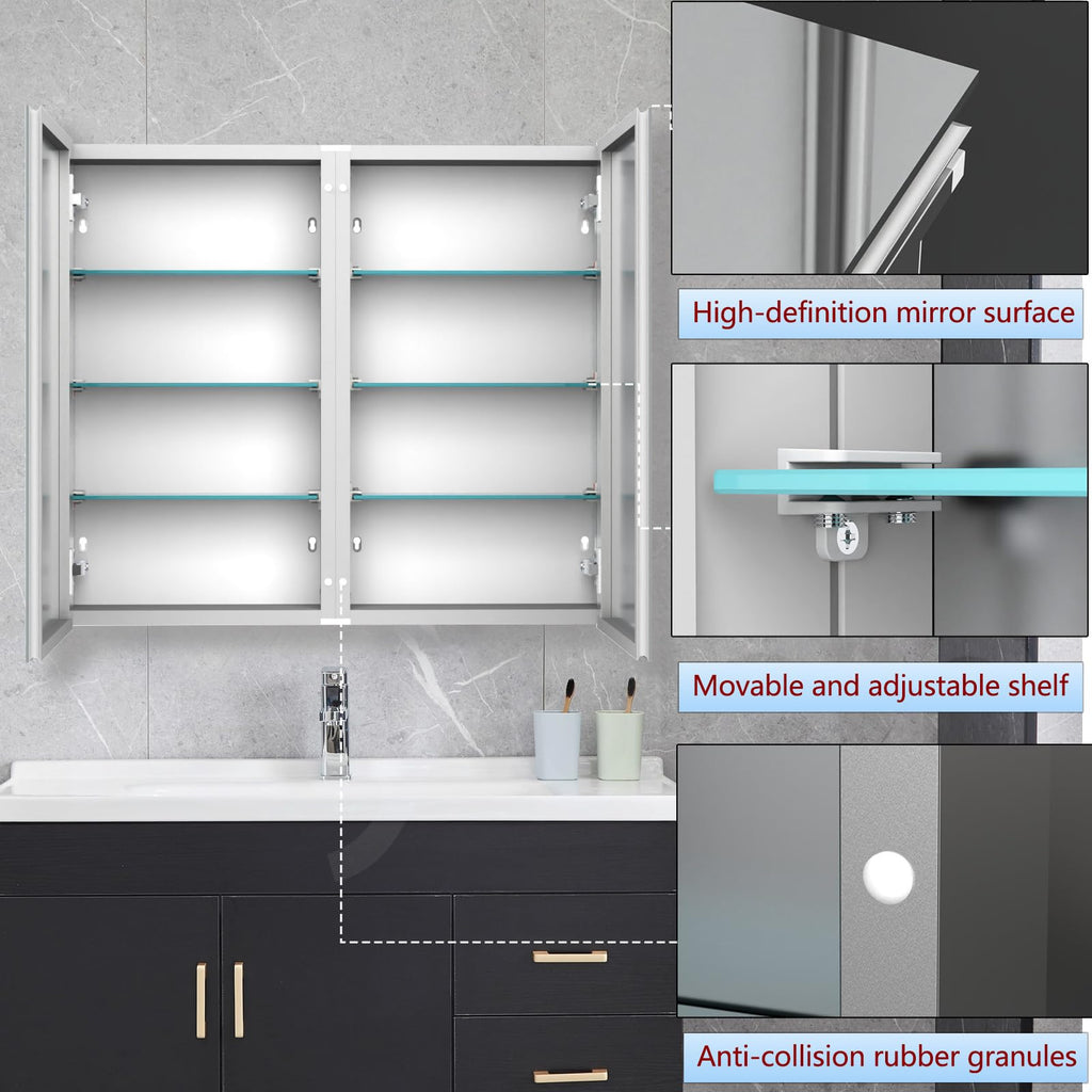 Medicine Cabinet with 26x30 inch Mirror, Mirror Cabinet with Assembly Needed, Aluminum Surface Mount or Recessed Wall