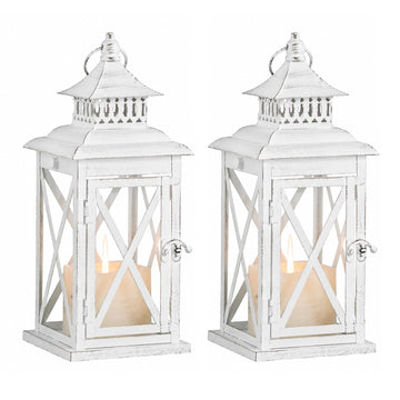 Lantern Decorative Indoor & Outdoor, 2 PCS 14.8''H Large Square Hanging Spring Home Decor, Vintage Metal Decorative