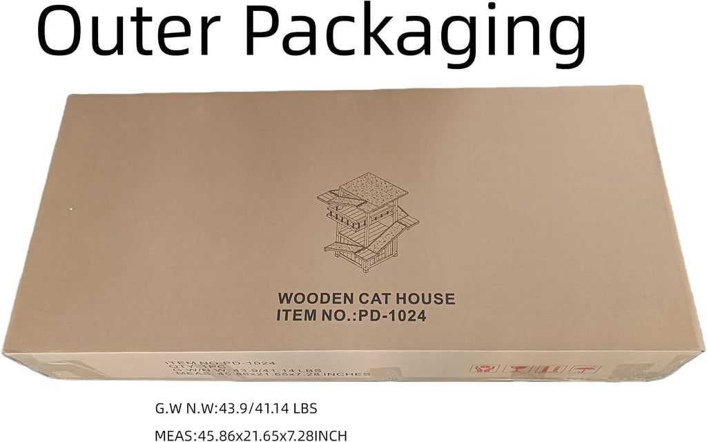 Outdoor Cat Tree, Weatherproof Cat Tower & House, 26.8"x26.8"x45.1"