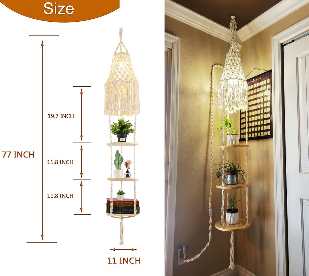 Boho Plug in Pendant Light Hanging Light with Plug in Cord, Dimmable Switch Hanging Lamp Macrame Lamp Shade and Plant