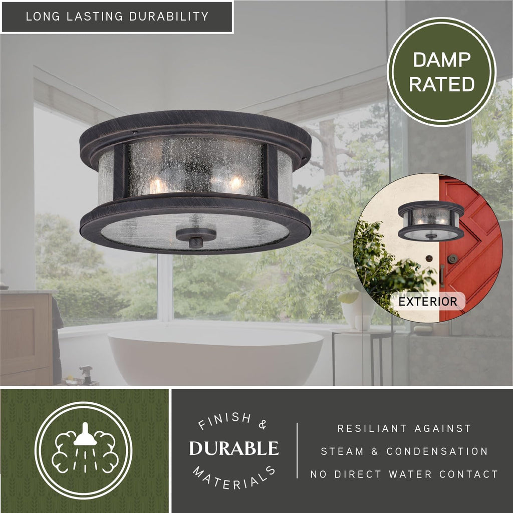 Cumberland Bronze Rustic Round Outdoor Flush Mount Ceiling Light Clear Glass