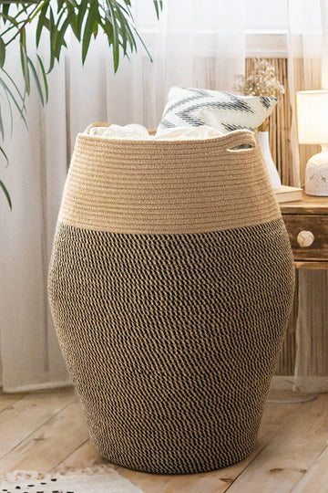 Jute Woven Rope Laundry Hamper - Collapsible Clothes Hamper and Laundry Room, 25.6" x 17.7" Tall Modern Baskets