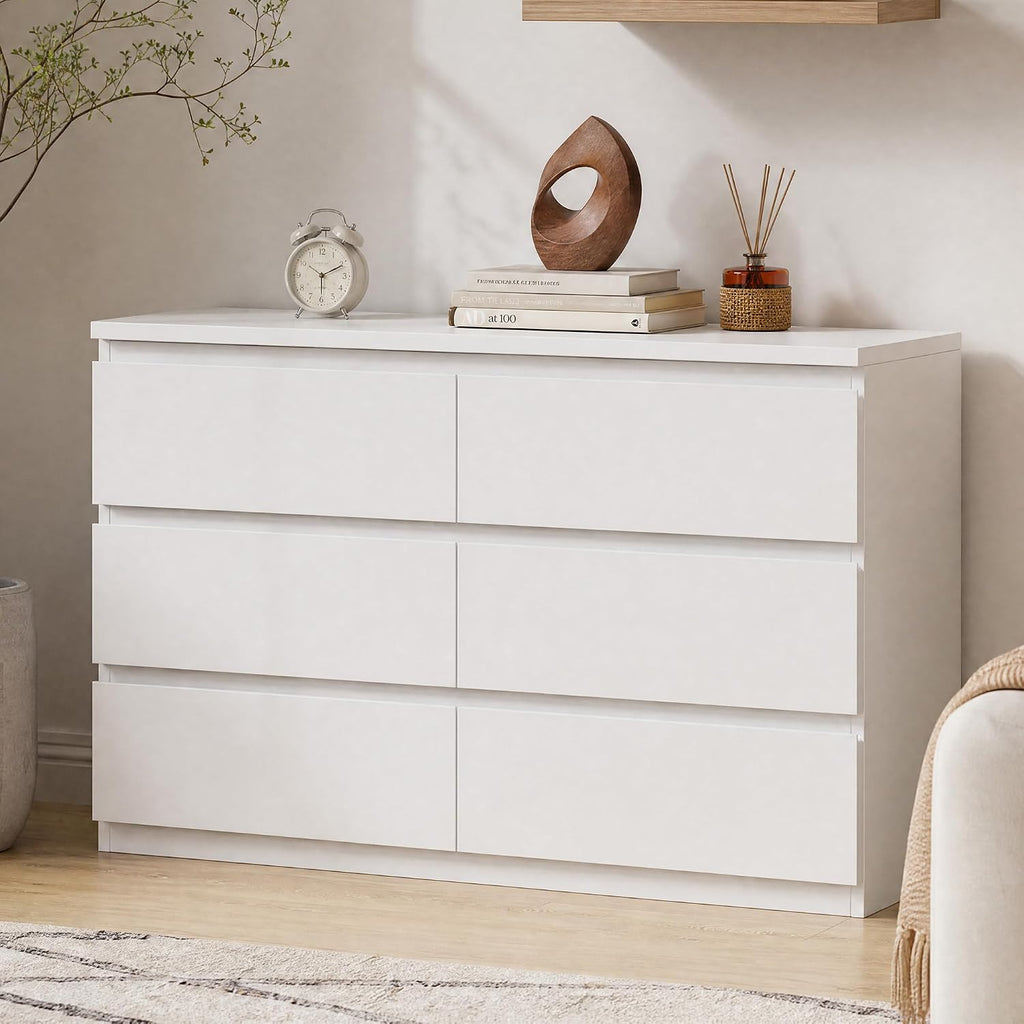 6 Drawer Double Dresser , Modern Simply Chest of Drawers, Wood Storage Dresser with Anti-Tipping Hallway Entryway