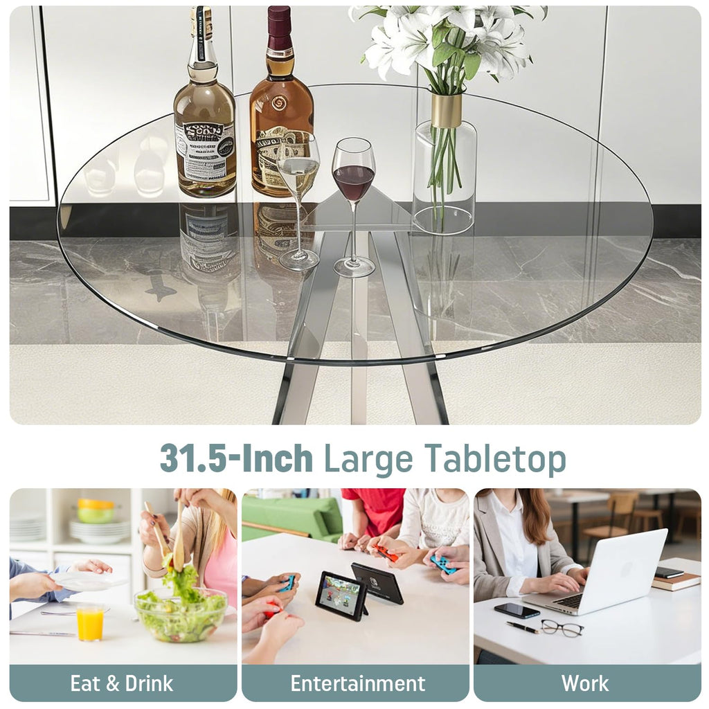 2 Pack Round Pub Table, 37.4" High Top Bar Table, 31.5" Small Cocktail Tables with Silver Metal Base & Glass Top, for