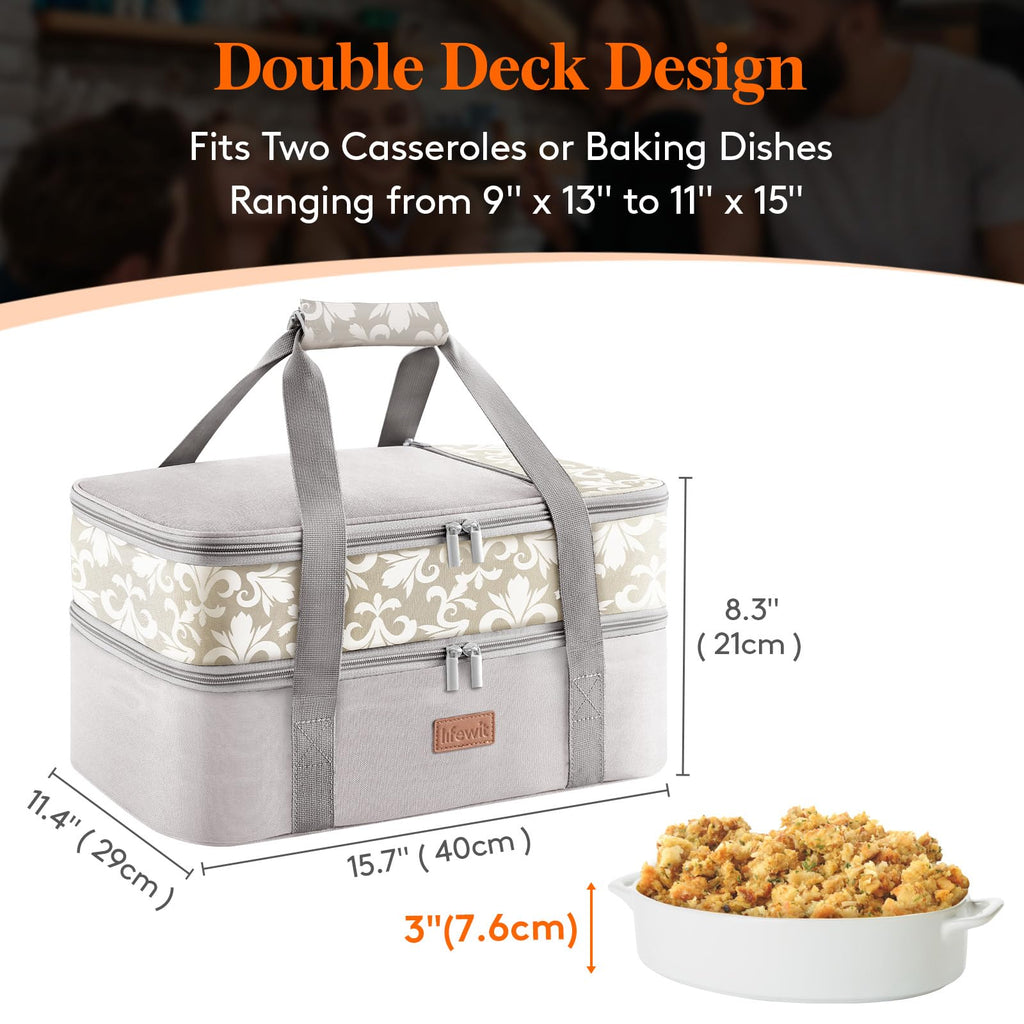 Insulated Double Decker Casserole Carrier for Hot or Cold Food