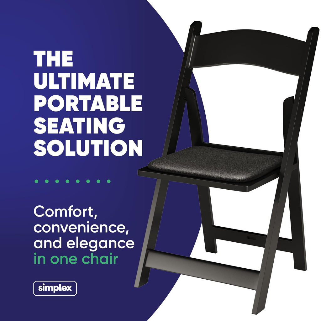 Resin Folding Chairs, Padded Seat, 800 lb, Black, 200 Pack