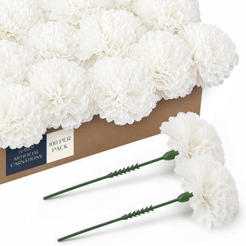 Carnation Artificial Flowers for Weddings - White 100pk