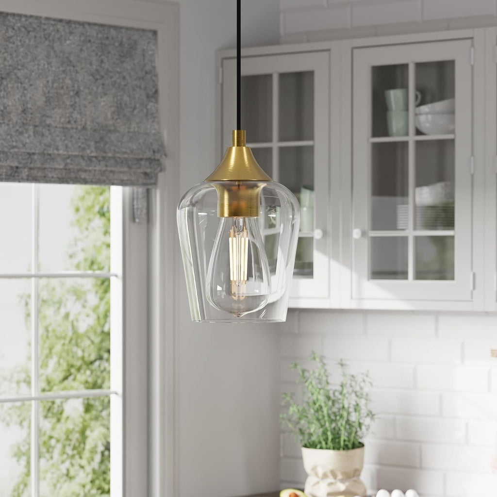 Pendant Lights Kitchen Island, Brushed Gold Pendant Light Fixtures with E26 Base & Adjustable Cable, Modern Pendant