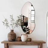Irregular Wall Mirror,32"x14" Slim Vertical Wavy Design,Frameless Decorative Mirror ,Modern Boho Wall-Mounted