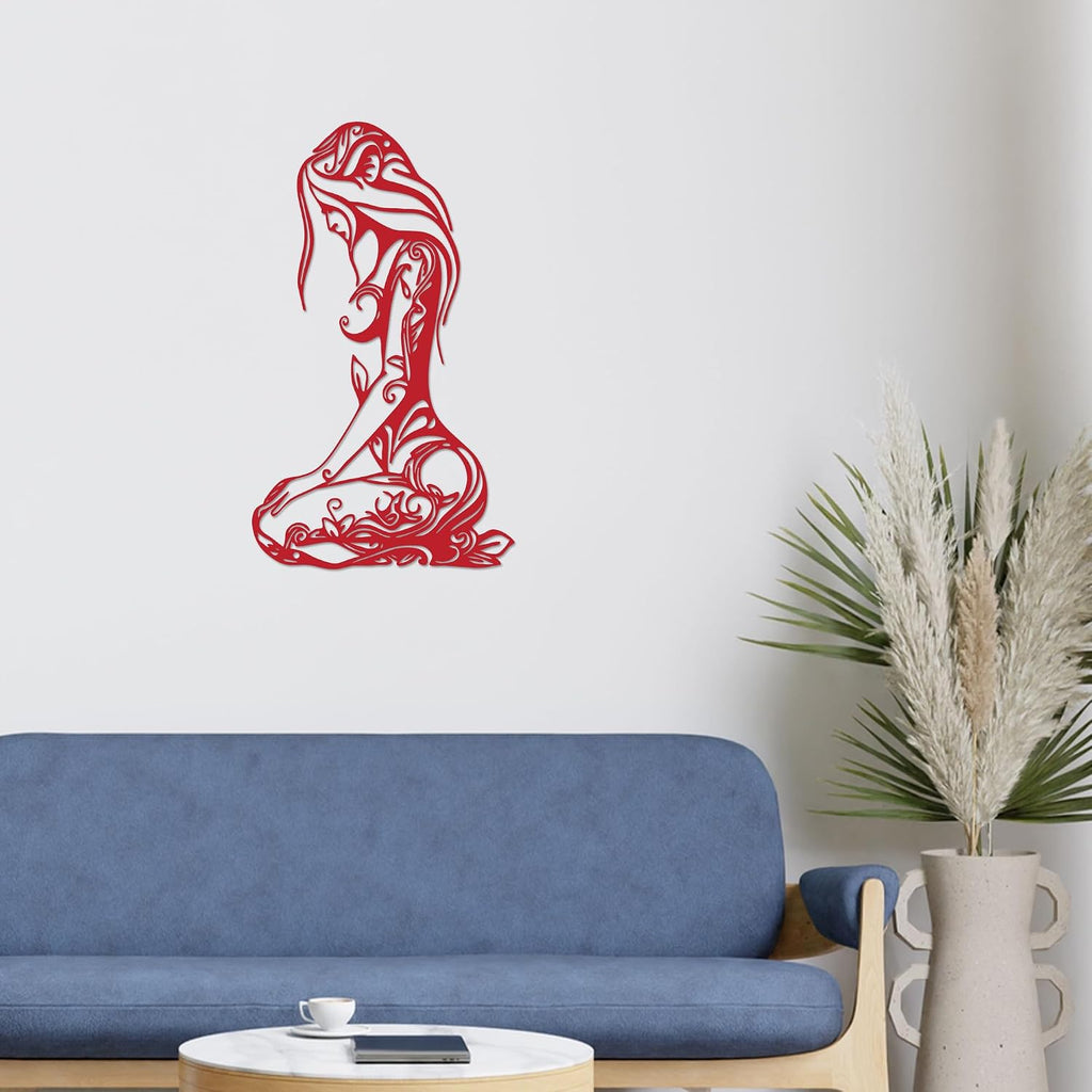 Abstract Metal Wall Art Minimalist Line Sculpture.Red.