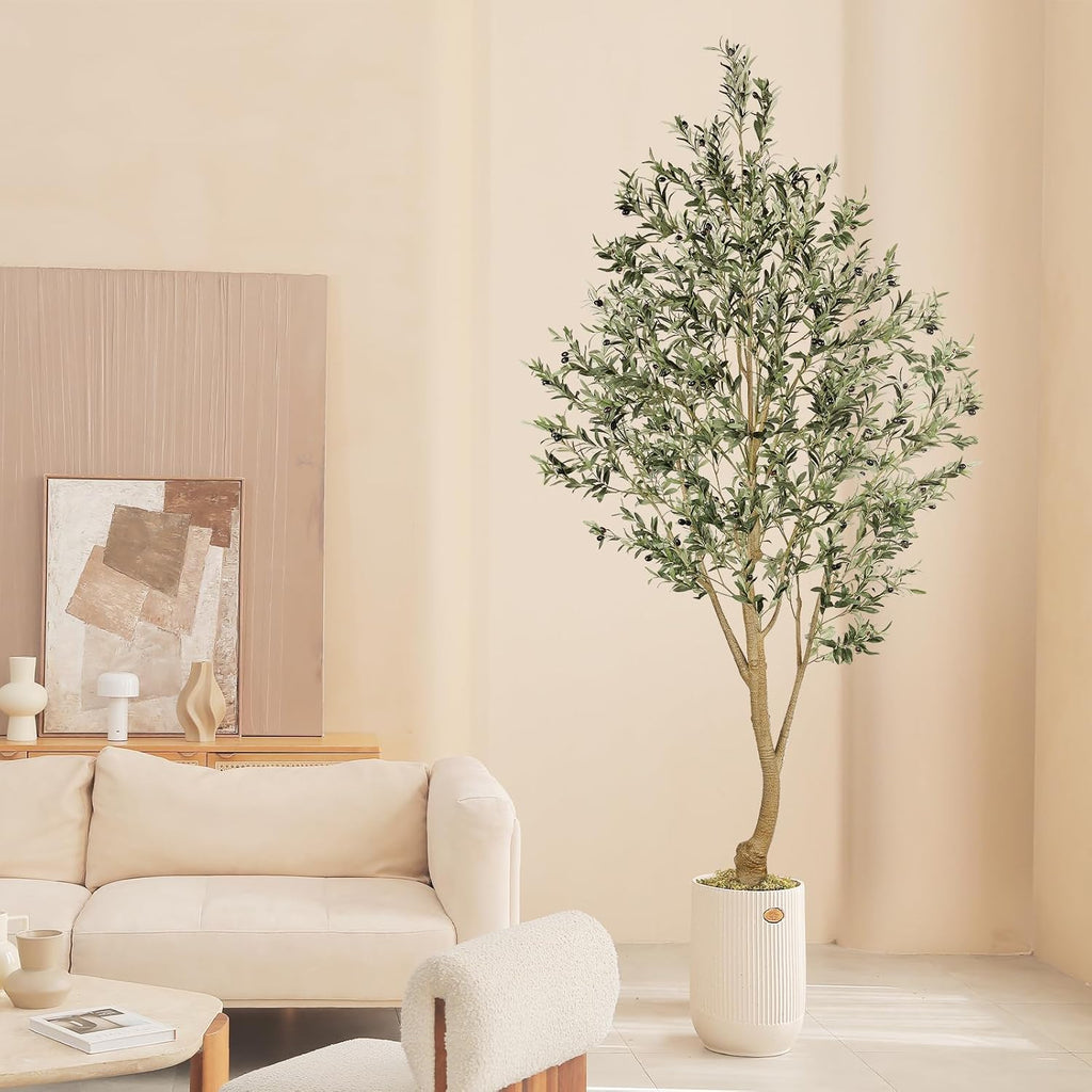 Tall Faux Olive Tree 9ft with Thick Trunk & Realistic Leaves