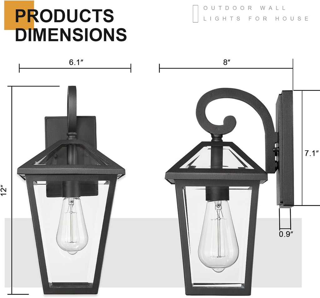 Outdoor Light Fixtures Wall Mount, Waterproof Exterior Wall Lanterns with Glass, Outside Wall Sconces