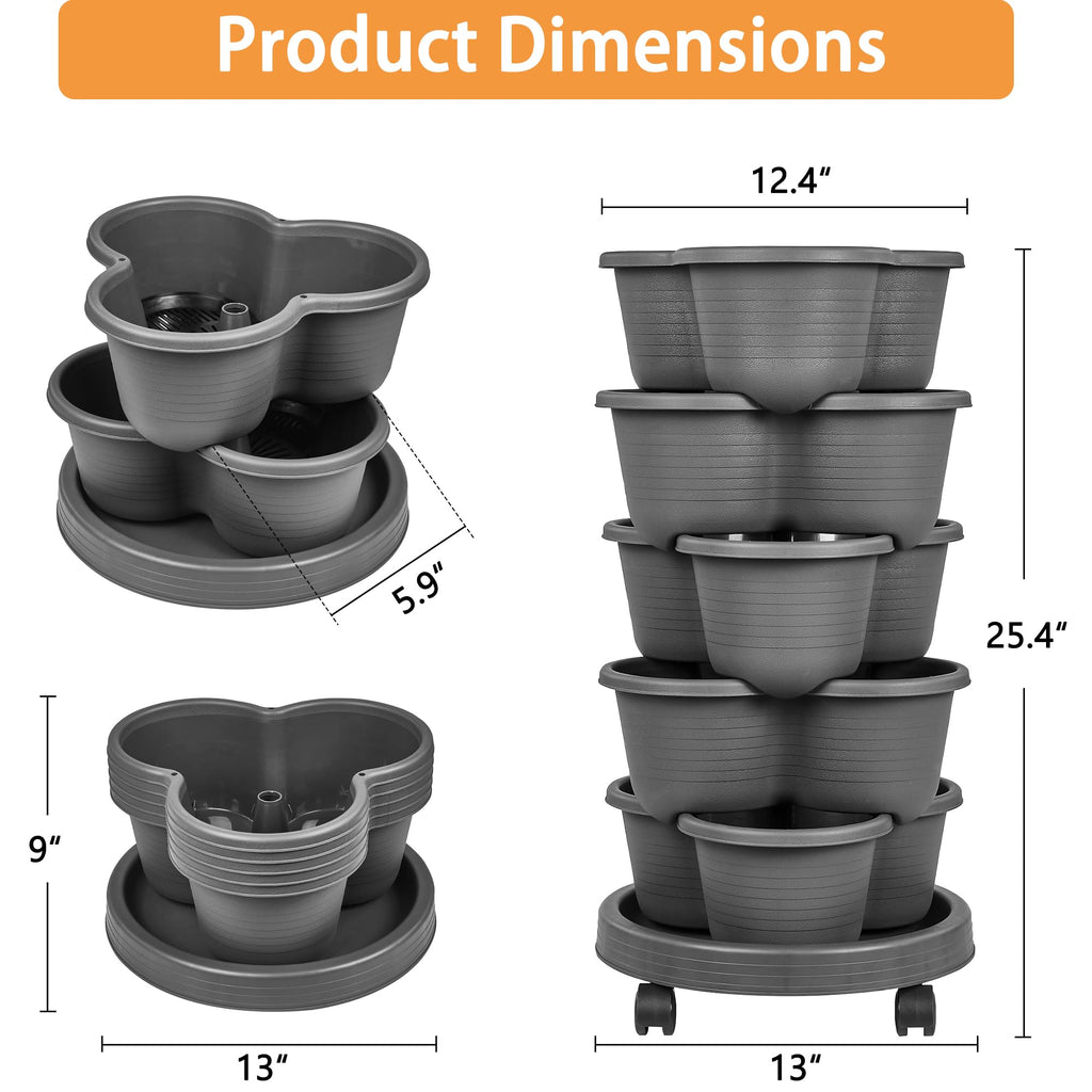 5 Tier Vertical Garden Planter, Self Watering Stackable Planters with Wheels for Strawberries, Herbs, Flowers