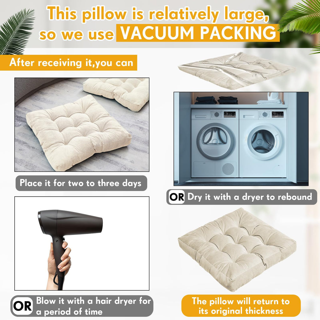 4 Pcs Beige Large Floor Pillow Cushion, Square 22 x 22