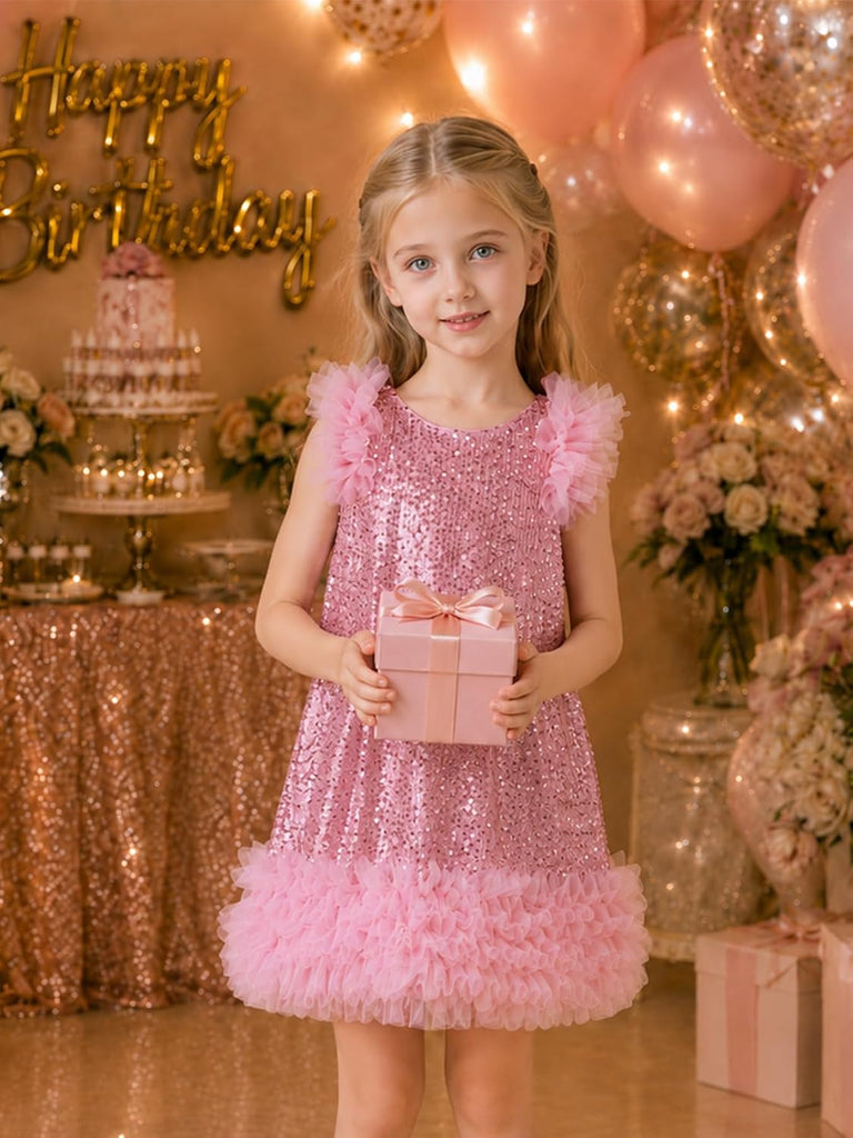 Girls Sequin Dress Sleeveless Sparkly Gown A-Line Party Dresses