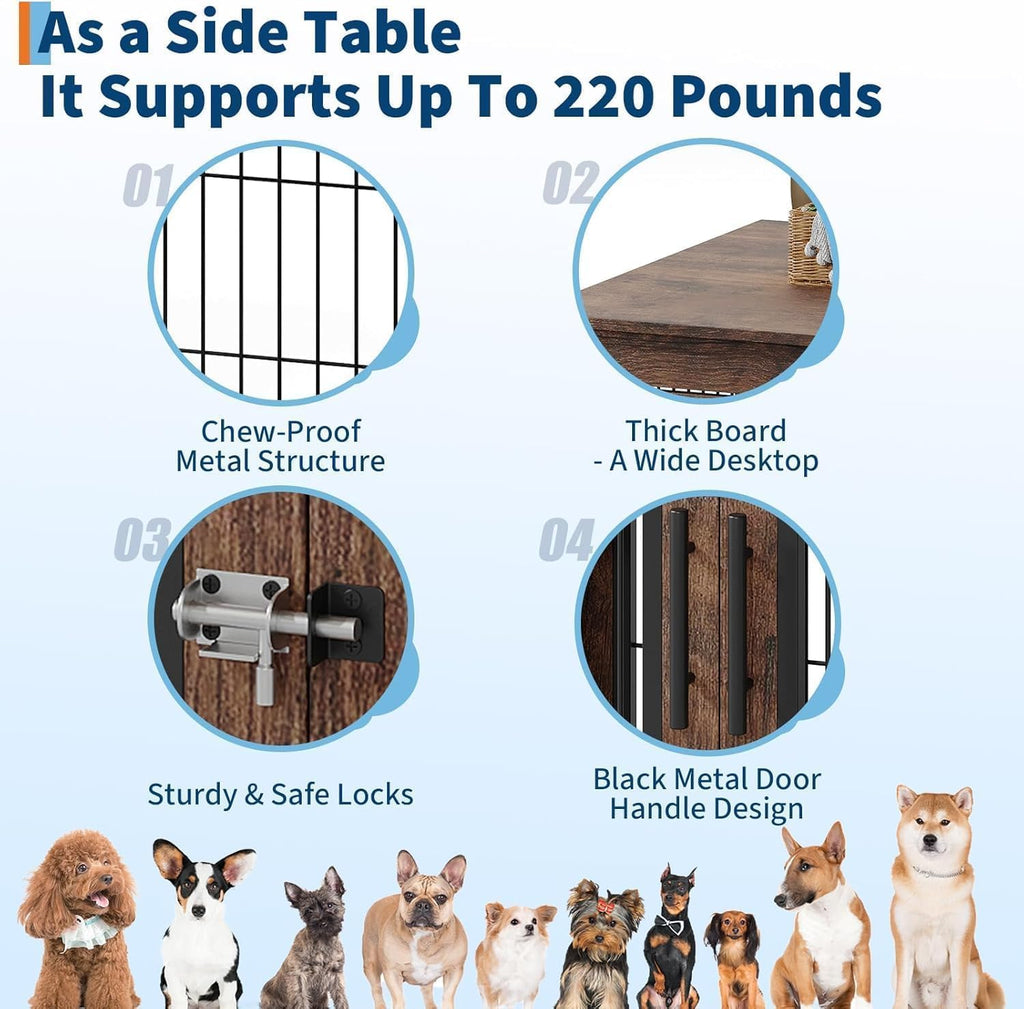 Medium Dog Crate Furniture Dual-Door, Wooden Dog Cage for Indoor Use, Dog Kennel for Small Medium Dogs
